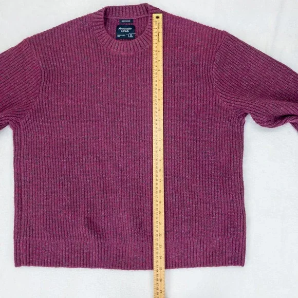 Abercrombie Fitch Oversized Crewneck Sweater Womens Medium Berry Burgundy Ribbed - Picture 7 of 10